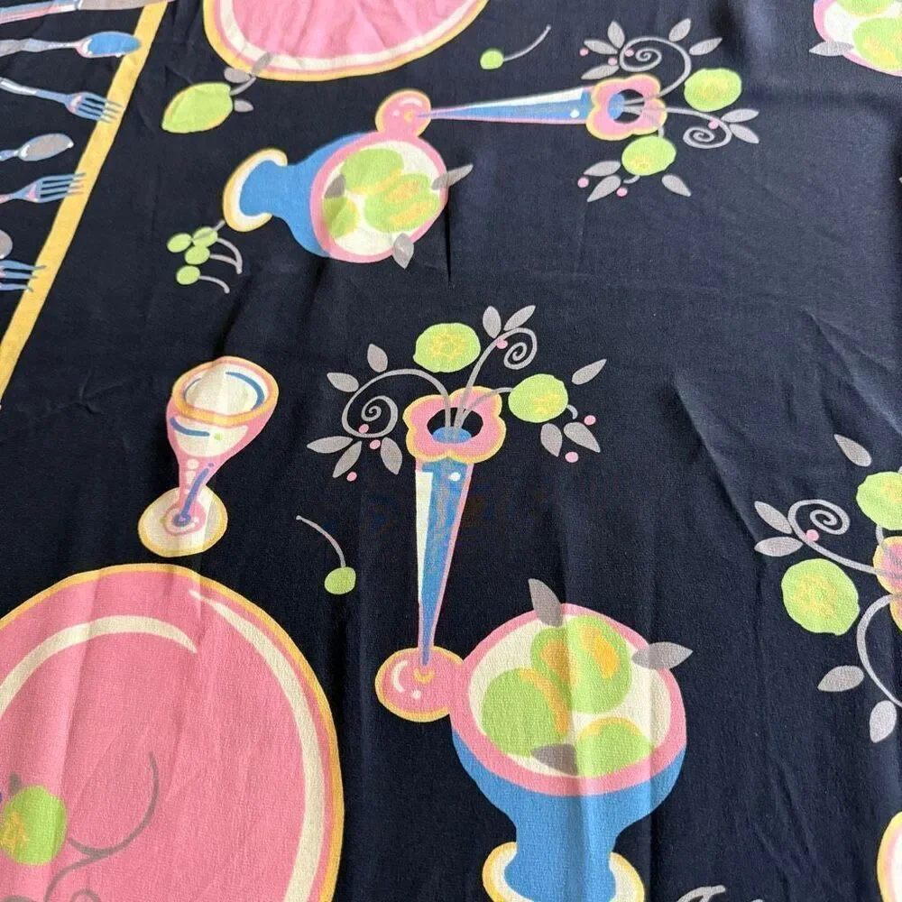 Zazou Luxe Black & Pink Dinner Party Motif Silk Scarf Size 33”X34”